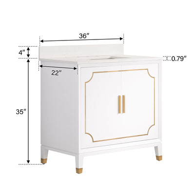 36 in. W x 22 in. D x 35 in. H Freestanding Bathroom Vanity in White with Carrara White Quartz Vanity Top