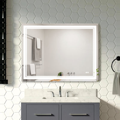 48 in. W x 36 in. H Frameless Rectangular LED Light Wall Mount Bathroom Mirror