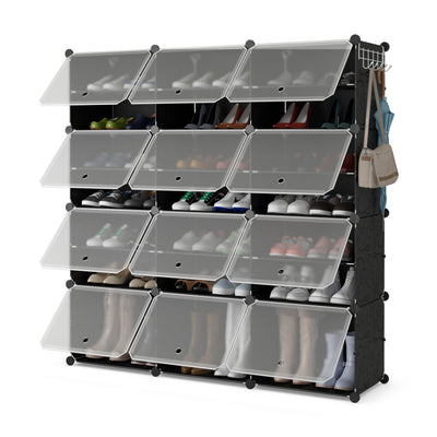 12-Cube 48 Pairs Portable Shoe Shelves with Hook