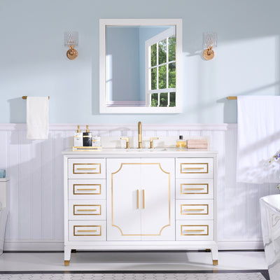 48 in. W x 22 in. D x 35 in. H Freestanding Bathroom Vanity in White with Carrara White Quartz Vanity Top