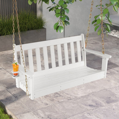 54 Inch HDPE Patio Porch Swing with Cup Holder