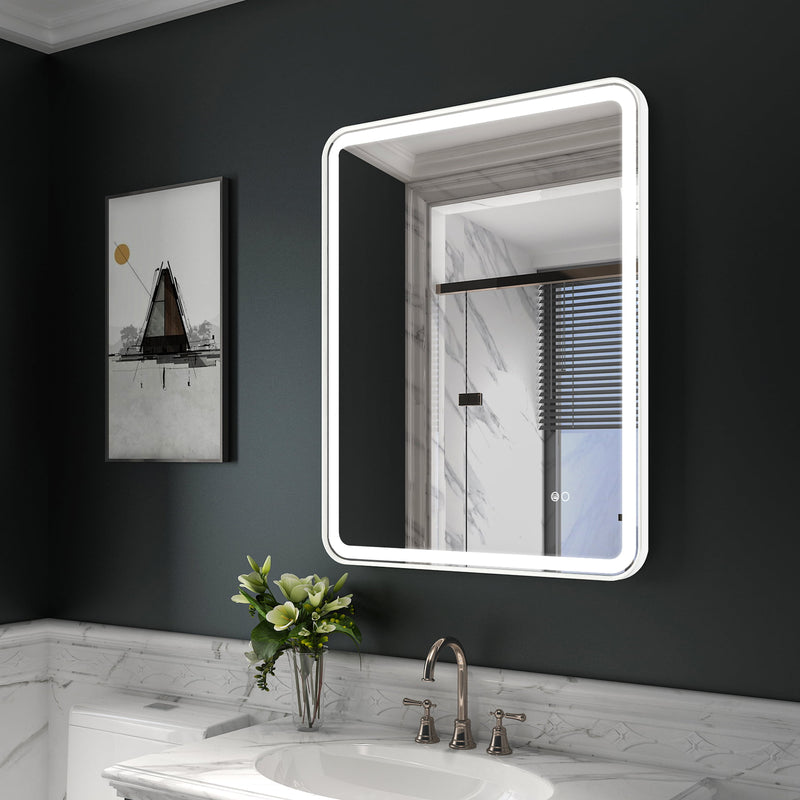 28 x 36 inch LED Bathroom Mirror, Wall Mounted Bathroom Vanity Framed Mirror with Dimmer, Anti-Fog