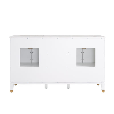 60 in. W x 22 in. D x 35 in. H Freestanding Bathroom Vanity in White with Carrara White Quartz Vanity Top