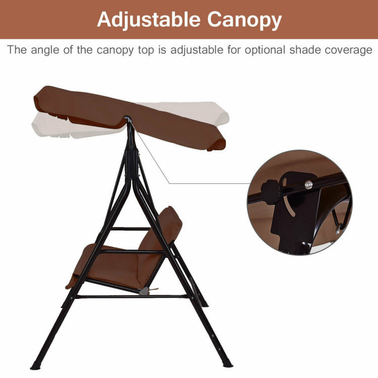 2 Person Weather Resistant Canopy Swing for Porch Garden Backyard Lawn Brown