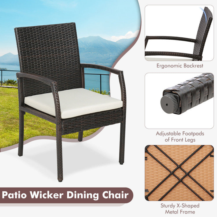 5 Pieces Patio Wicker Cushioned Dining Set with Umbrella Hole