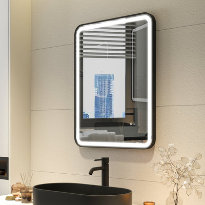 24 x 32 inch LED Bathroom Mirror, Wall Mounted Bathroom Vanity Framed Mirror with Dimmer, Anti-Fog