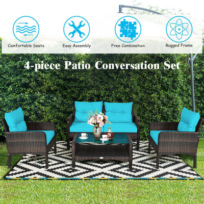 4 Pieces Patio Rattan Free-Combination Sofa Set with Cushion and Coffee Table