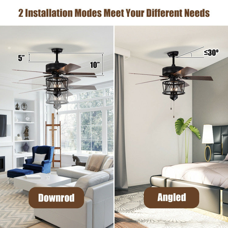 50 Inches Ceiling Fan with Lights Reversible Blades and Pull Chain Control