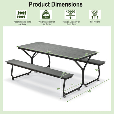 6 Feet Outdoor Picnic Table Bench Set for 6-8 People