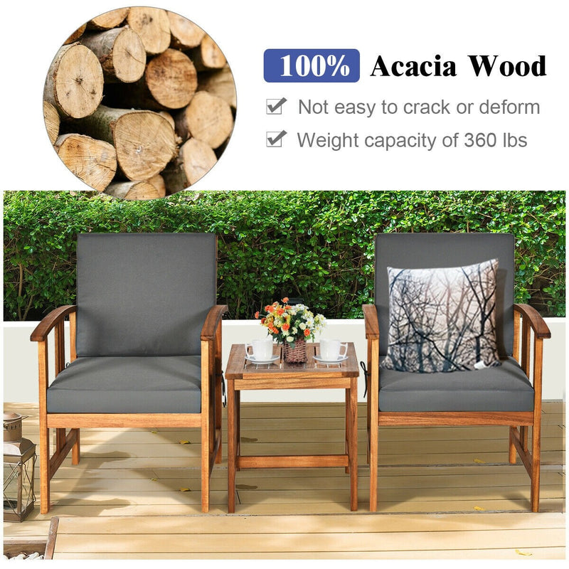 3 Pieces Teak Acacia Wood Outdoor Patio Sofa Furniture Set