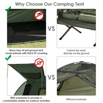 2-Person Foldable Outdoor Camping Tent Cot with Air Mattress and Sleeping Bag