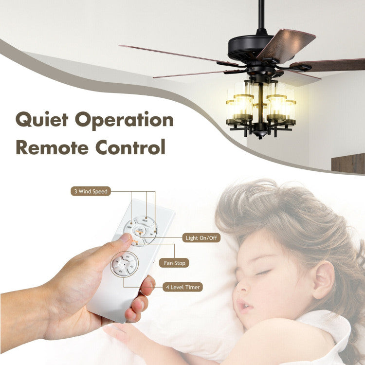 50 Inch Noiseless Ceiling Fan Light with Explosion-proof Glass Lampshades
