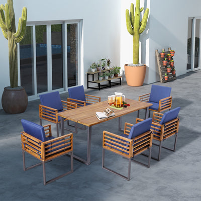 7 Pieces Patio Acacia Wood Dining Chair and Table Set for Backyard and Poolside