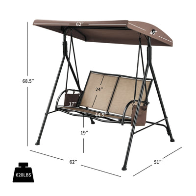 2 Seat Patio Porch Swing with Adjustable Canopy Storage Pockets