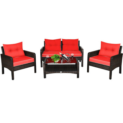 4 Pieces Patio Rattan Free-Combination Sofa Set with Cushion and Coffee Table