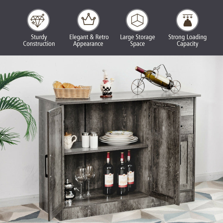 Gray Buffet Server Storage Cabinet with 2-Door Cabinet and 2 Drawers