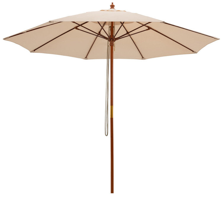 9.5 Feet Pulley Lift Round Patio Umbrella with Fiberglass Ribs
