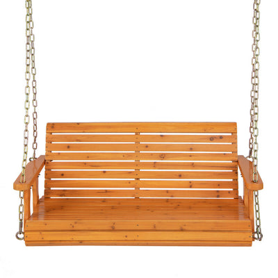 2-Person Wooden Porch Swing with Hanging Chains for Garden Yardc