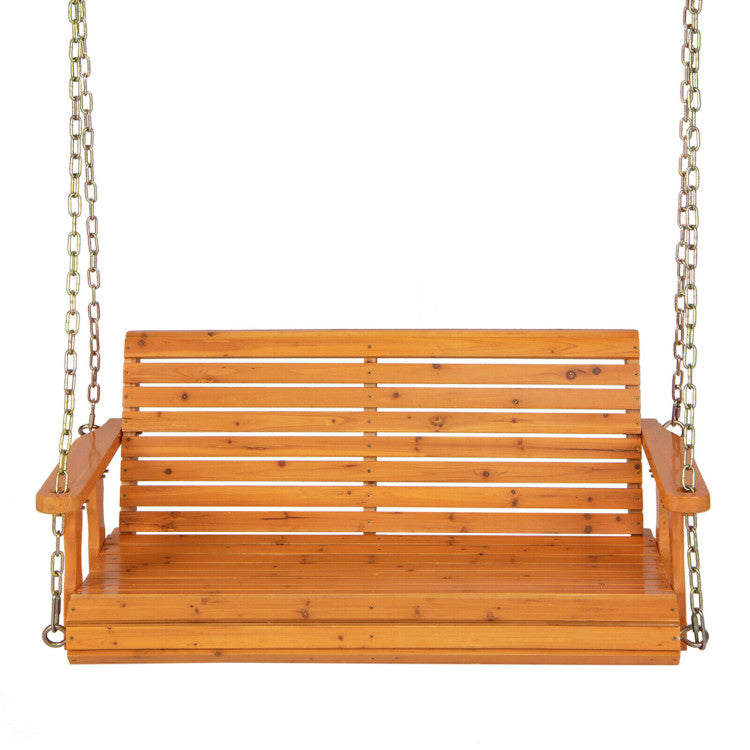 2-Person Wooden Porch Swing with Hanging Chains for Garden Yardc