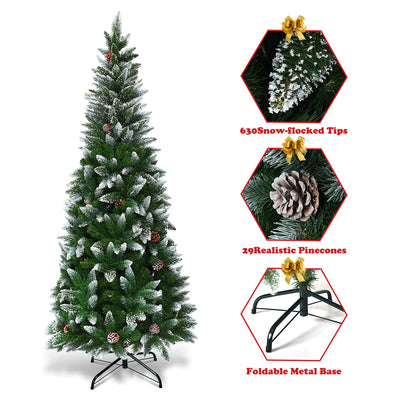 5' / 6' / 7.5' Artificial Pencil Christmas Tree with Pine Cones