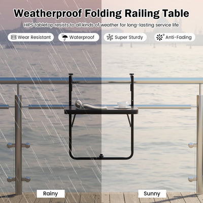 Folding Hanging Table with 3-Level Adjustable Height for Patio Balcony