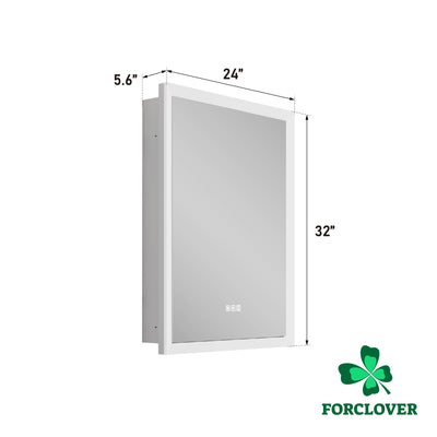 24 in.  x 32 in.  Lighted LED Fog Free Surface/Recessed Mount Silver Mirrored Soft Close Right Medicine Cabinet