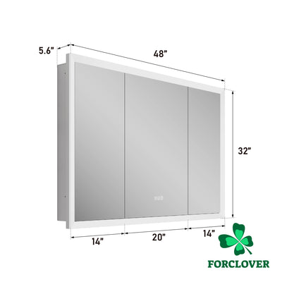 48 in.  x 32 in.  Lighted LED Fog Free Surface/Recessed Mount Silver Mirrored Soft Close Medicine Cabinet