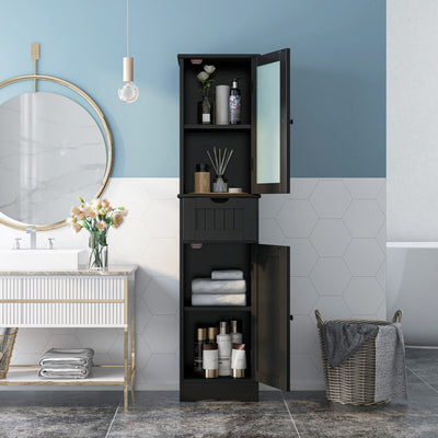 Tall Floor Storage Cabinet with 2 Doors and 1 Drawer for Bathroom