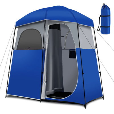 Double-Room Camping Toilet Tent with Floor and Portable Storage Bag