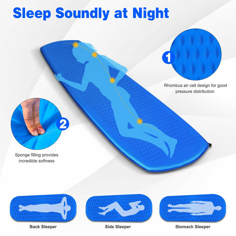 Blue Inflatable Sleeping Pad with Carrying Bag