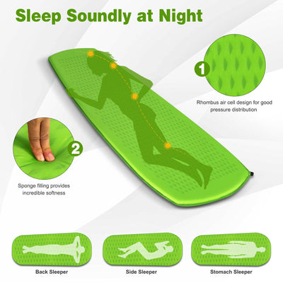 Green Inflatable Sleeping Pad with Carrying Bag