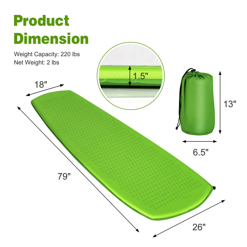Green Inflatable Sleeping Pad with Carrying Bag