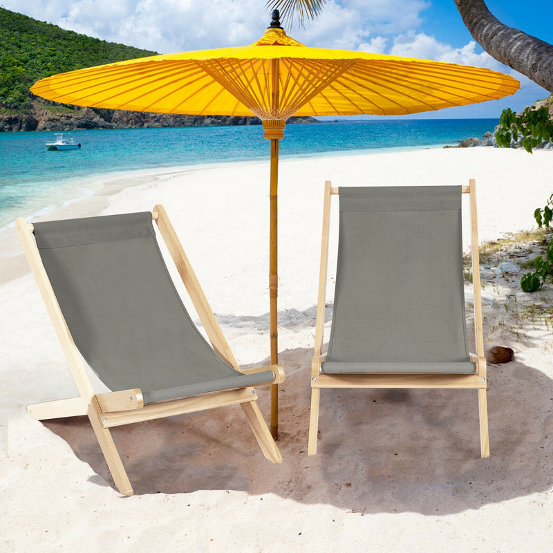 3-Position Adjustable and Foldable Wood Beach Sling Chair with Free Cushion