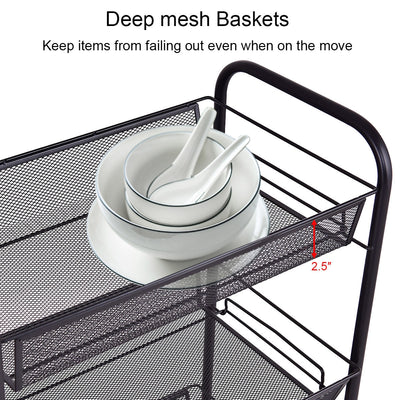 4-Tier Swivel Storage Rack Kitchen Trolley Cart with Mesh Baskets