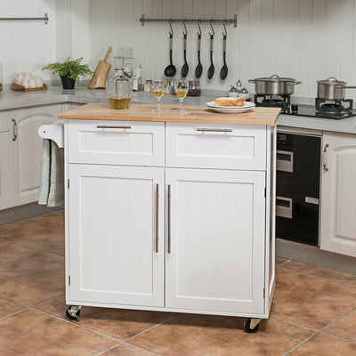 Rolling Kitchen Cart Island with Solid Wooden Top