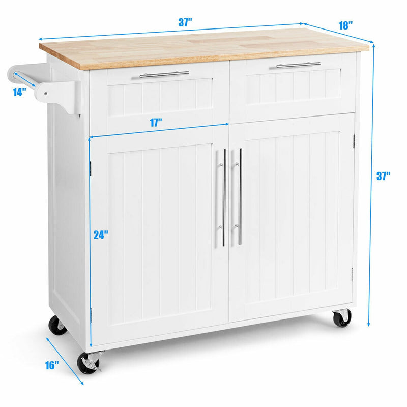 Rolling Kitchen Cart Island with Solid Wooden Top