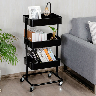 3-Tier Metal Rolling Storage Cart with Adjustable Shelves