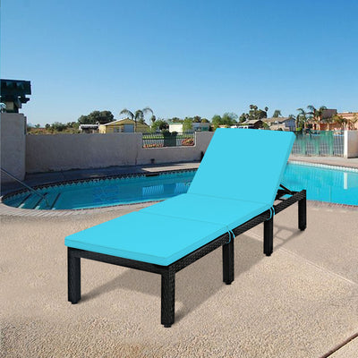 Patio Rattan Cushioned Height Adjustable Lounge Chair-Blue
