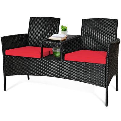 Wicker Patio Conversation Furniture Set with Removable Cushions and Table