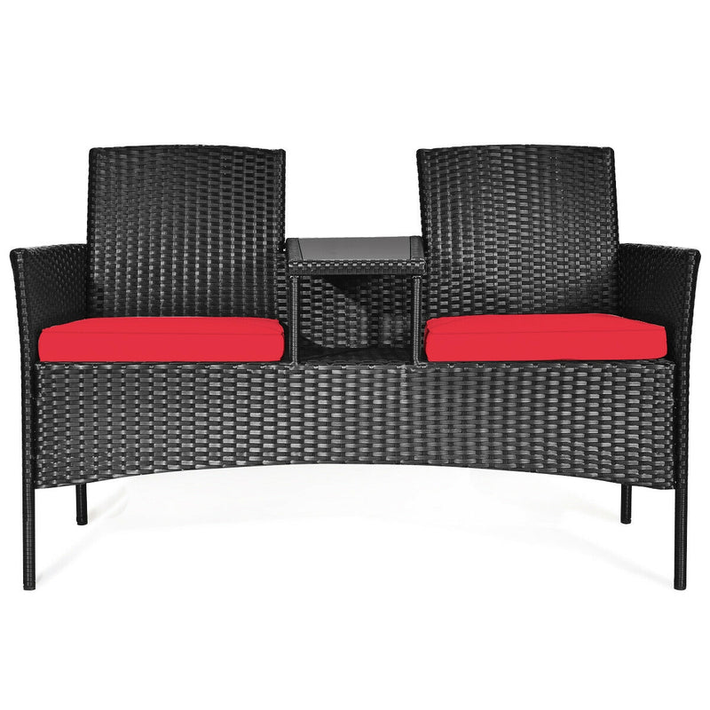 Wicker Patio Conversation Furniture Set with Removable Cushions and Table