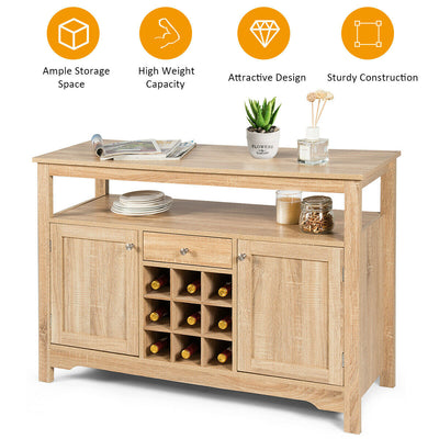 Server Buffet Sideboard With Wine Rack and Open Shelf