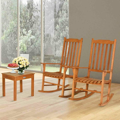 3 Pcs Eucalyptus Rocking Chair Set with Coffee Table