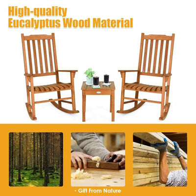 3 Pcs Eucalyptus Rocking Chair Set with Coffee Table
