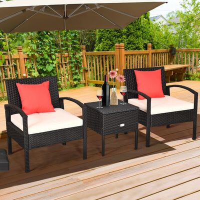 3 Piece PE Rattan Wicker Sofa Set with Washable and Removable Cushion