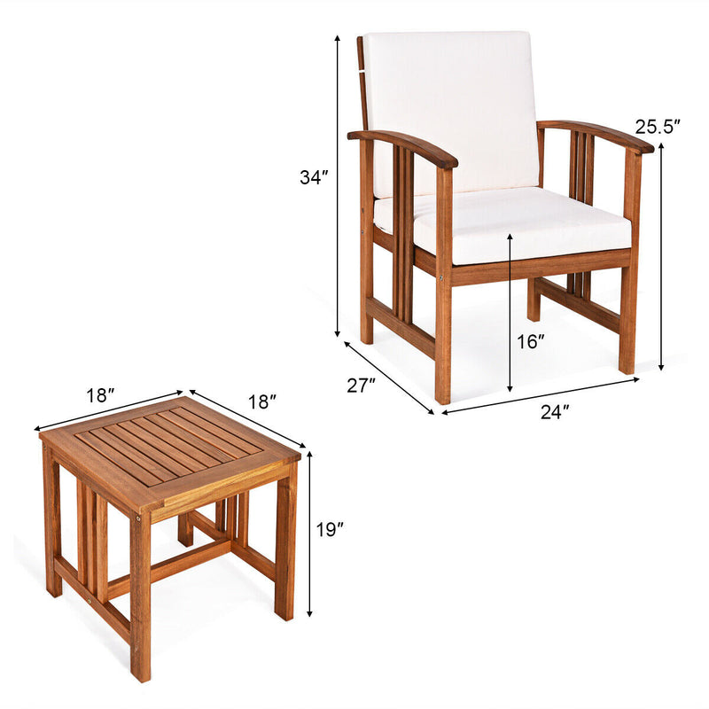 3 Pieces Teak Acacia Wood Outdoor Patio Sofa Furniture Set