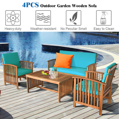 4PCS Patio Solid Wood Furniture Set