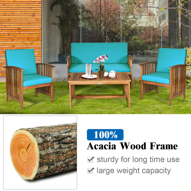4PCS Patio Solid Wood Furniture Set