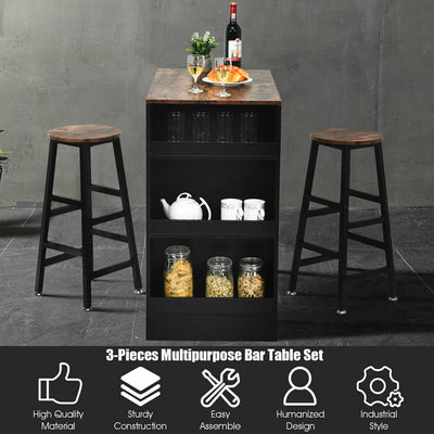 3 Pieces Bar Table Set with Storage