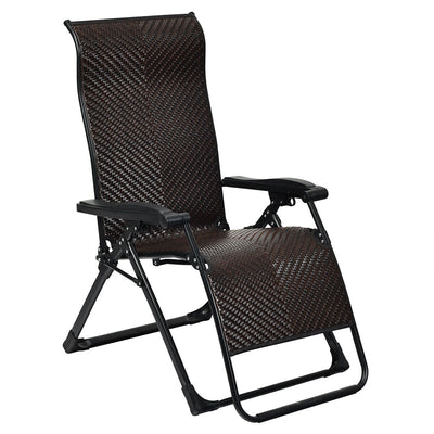 2PCS Patio Rattan Zero Gravity Lounge Chair