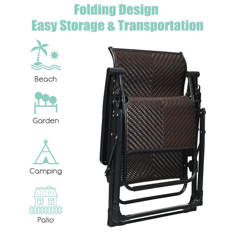 Set of 2 Folding Adjustable Rattan Lounge Chair